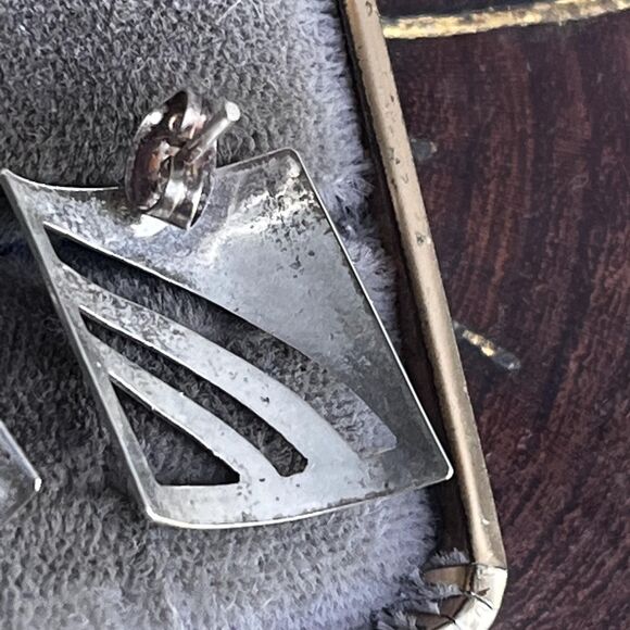 Vintage Modern Earrings in Sterling Silver Modernist geometric large studs - Picture 6 of 9